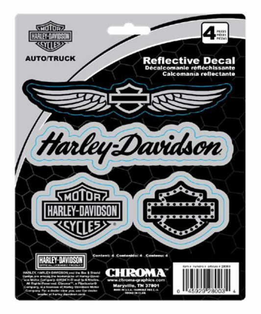 Harley-Davidson 4-Piece Harley Logos Reflective Vinyl Decals - Silver and Black