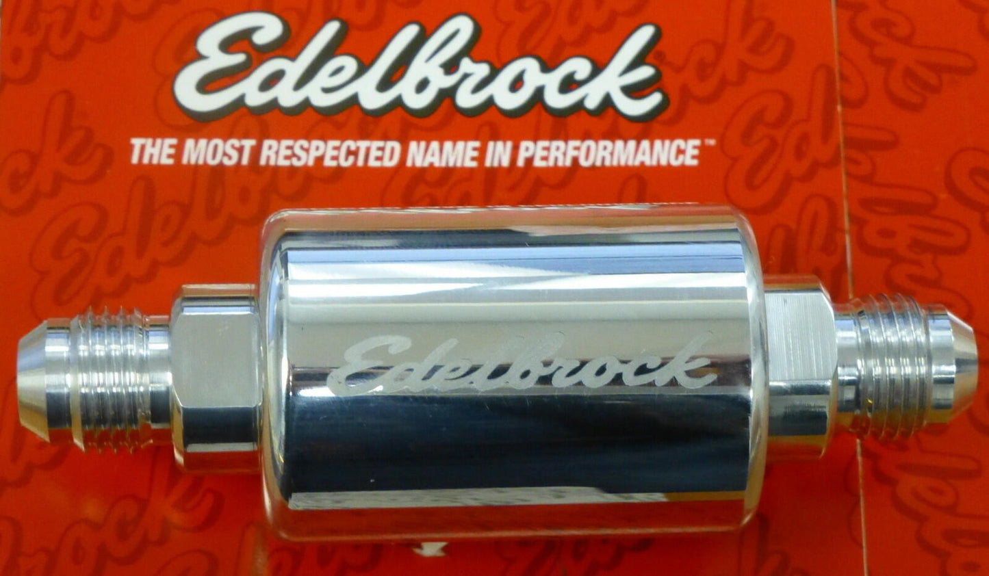 Edelbrock 8129 Competition Fuel Filter -6 AN Male Inlet Outlet Polished Aluminum