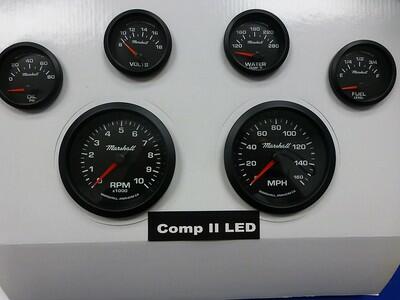 Marshall 6 Gauge Set Comp 2 LED Electric Speedo Black Dial Bezel Sport Comp