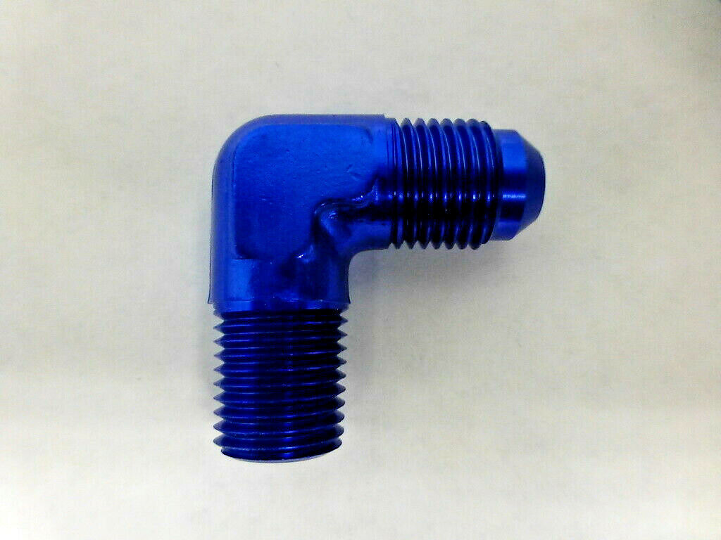 Russell 660820 90 Degree Male Adapter Fitting AN6 -6 6AN Flare to 1/4 NPT Blue