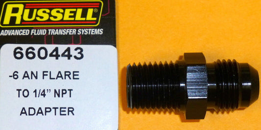 Russell 660443 Straight Male Adapter Fitting AN6 -6 6AN Flare to 1/4 NPT Black