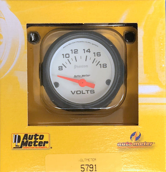 Auto Meter 5791 Phantom Voltmeter Volt Meter Gauge  2 1/16" 8 - 18 Volts 52mm