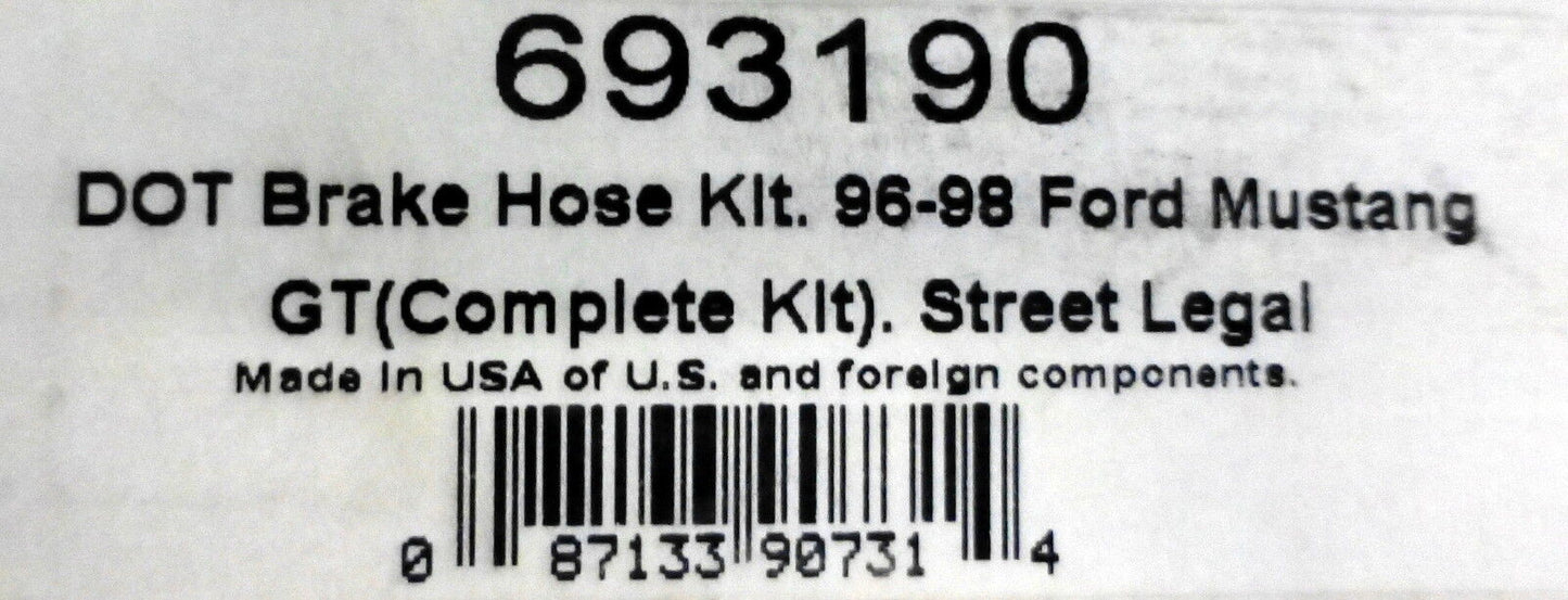 Russell 693190 Stainless Steel Braided Brake Line Hose Kit Mustang GT 1996-1998