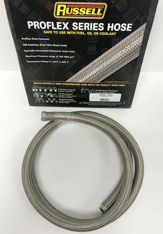 Russell 632160 ProFlex Braided Stainless Steel Hose - 10 AN 6' Fuel Oil Gas Line