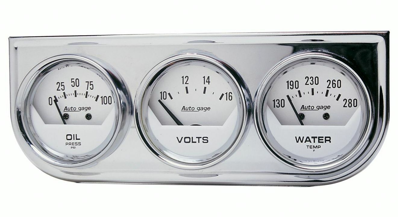 Auto Meter Autogage 2325 White Gauge Chrome Consol Oil Pressure Volt Water Temp