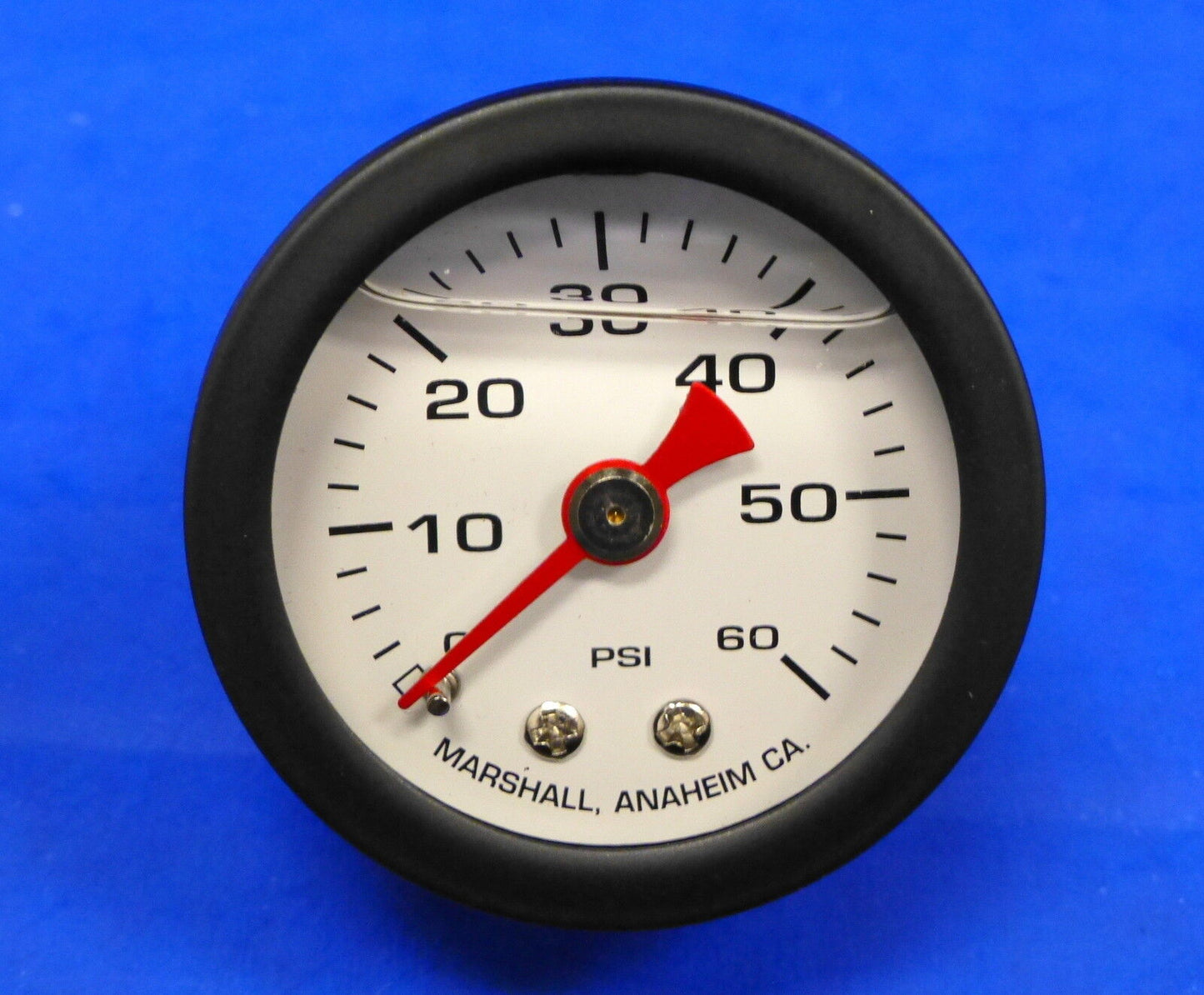 Marshall Gauge 0-60 PSI Fuel Oil Gas Pressure White Black Casing 1.5" Liquid