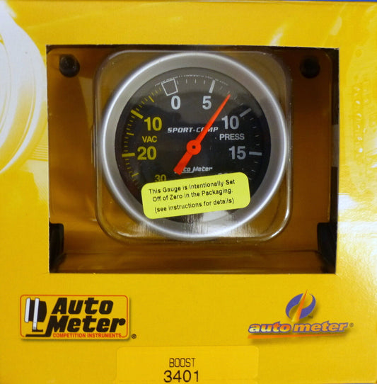 Auto Meter 3401 Sport-Comp Vacuum Boost Mechanical Gauge 2 5/8 30 In.Hg/ 20 PSI