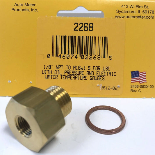 Auto Meter 2268 Oil Pressure Temp Metric Adapter M16 x1.5 Male to 1/8 NPT Female