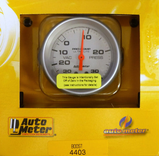 Auto Meter 4403 Ultra Lite Vacuum Boost Mechanical Gauge 2 5/8 30 In.Hg/ 30 PSI