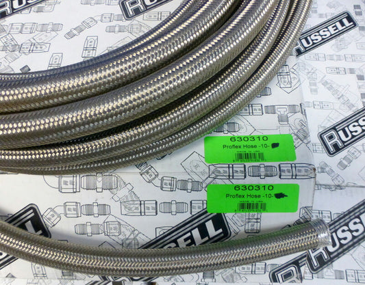 Russell 630310 ProFlex Braided Stainless Steel Hose -10 AN 50' Fuel Oil Gas Line