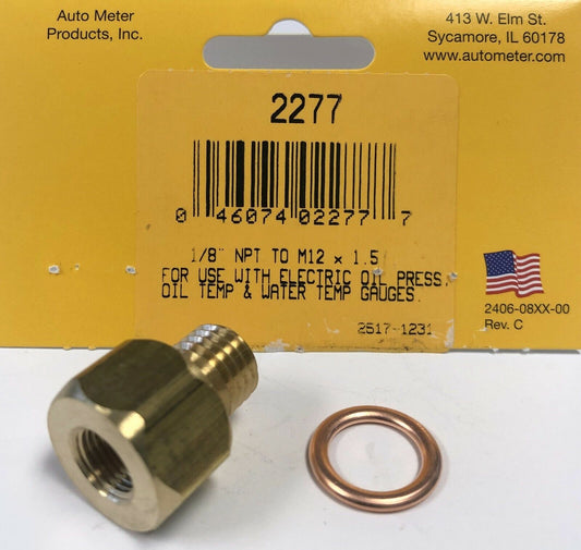 Auto Meter 2277 Oil Pressure Temp Metric Adapter M12 x1.5 Male to 1/8 NPT Female