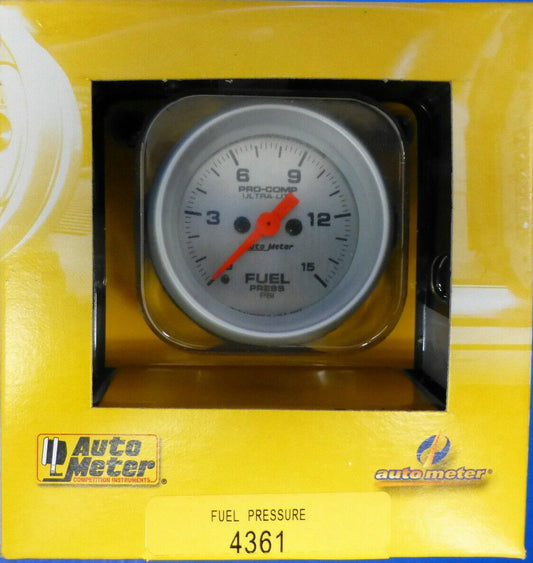 Auto Meter 4361 Ultra Lite Electrical Fuel Pressure Gauge 2 1/16 0-15 PSI Silver