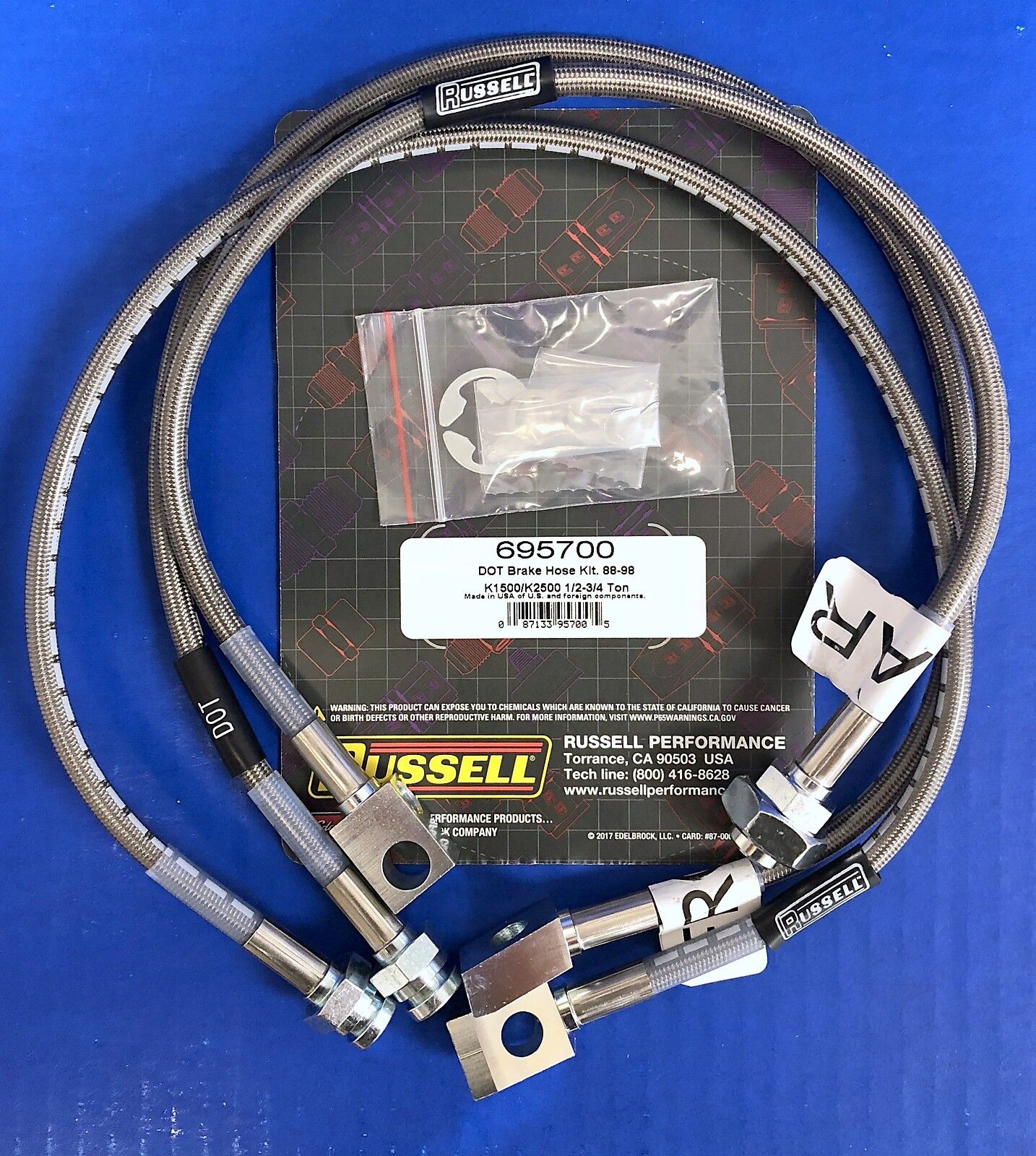 Russell Stainless Brake Hose Line Kit 1989-98 Chevy GMC K1500 K2500 4WD 4" Lift