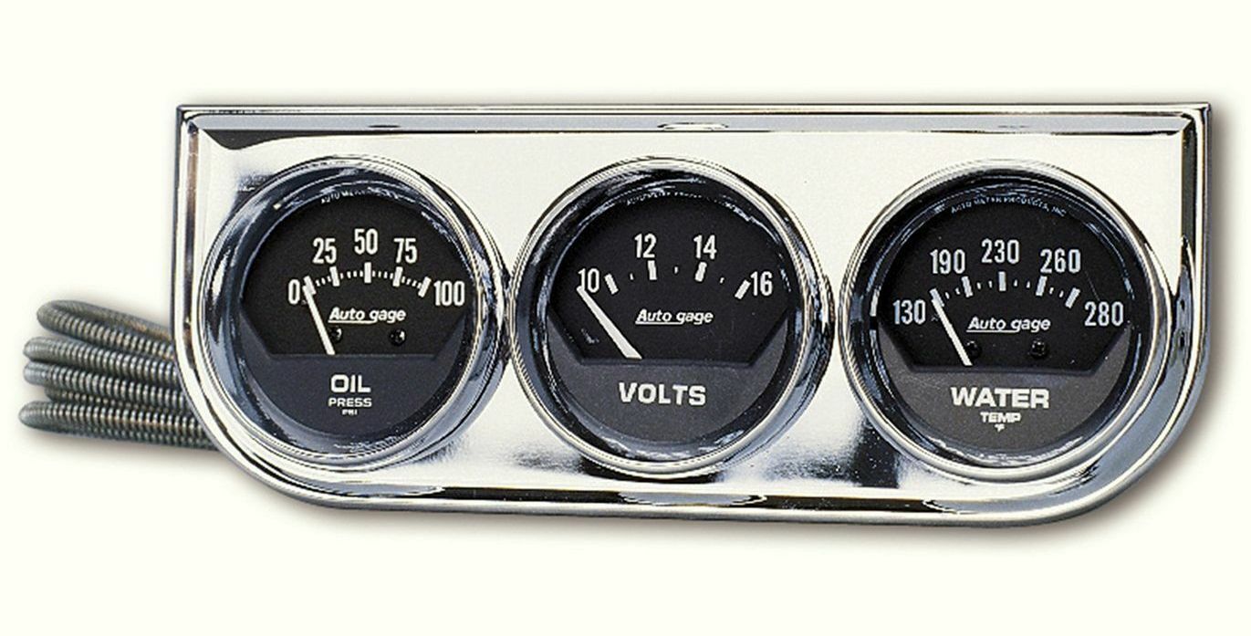 Auto Meter Autogage 2349 Black Gauge Chrome Consol Oil Pressure Volt Water Temp