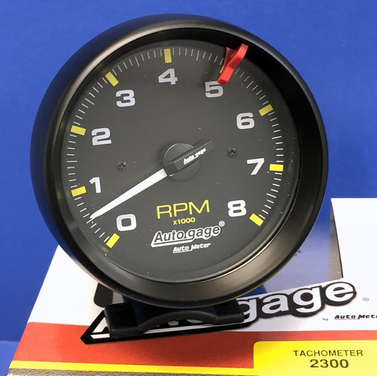 Auto Meter Autogage 2300 Tachometer Tach 8000 RPM Black Pedestal Mount 3 3/4"p