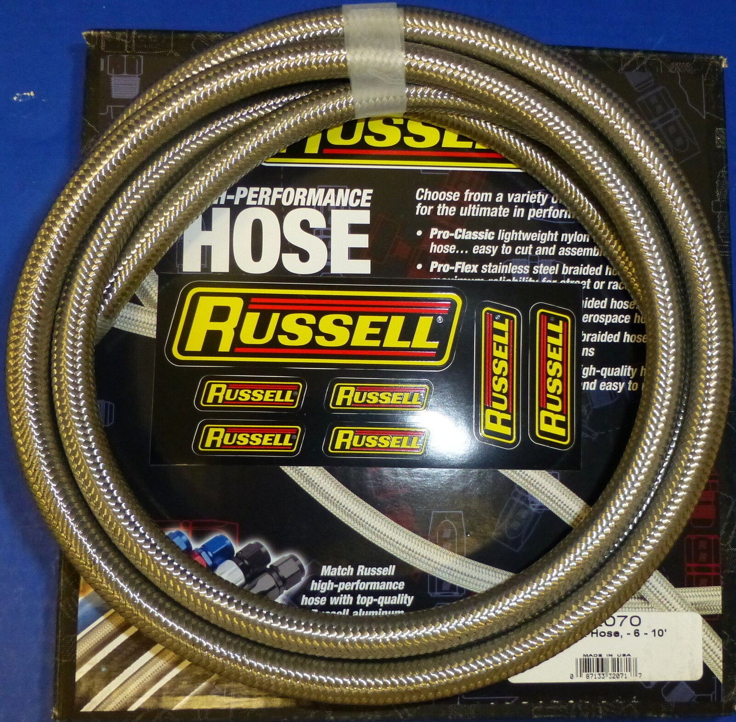 Russell 632070 ProFlex Braided Stainless Steel Hose - 6 AN 10' Fuel Oil Gas Line