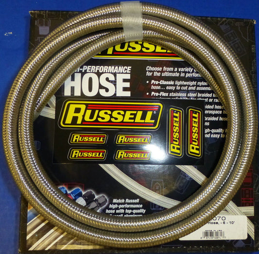 Russell 632070 ProFlex Braided Stainless Steel Hose - 6 AN 10' Fuel Oil Gas Line