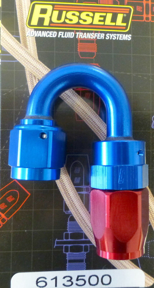 Russell 613500 Full Flow Swivel Hose End Fitting 180 Deg AN6 # 6 6AN Red Blue