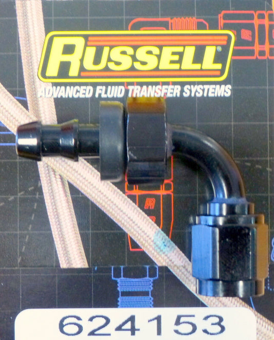 Russell 624153 Twist Lok Hose End Fitting 90 Degree - 4 AN 4AN Black Push Lock