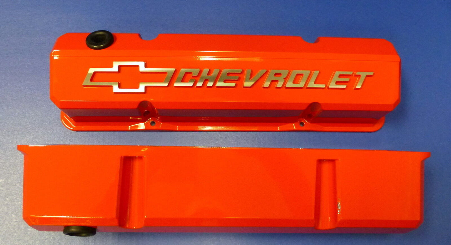 Proform 141-924 Chevy Small Block Slant Edge Cast Aluminum Valve Covers Orange