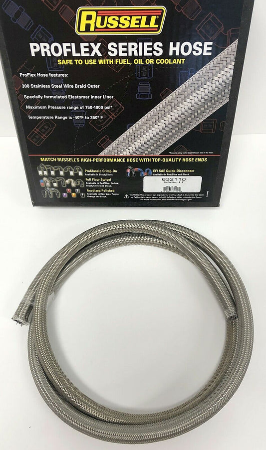 Russell 632110 ProFlex Braided Stainless Steel Hose - 8 AN 6' Fuel Oil Gas Line