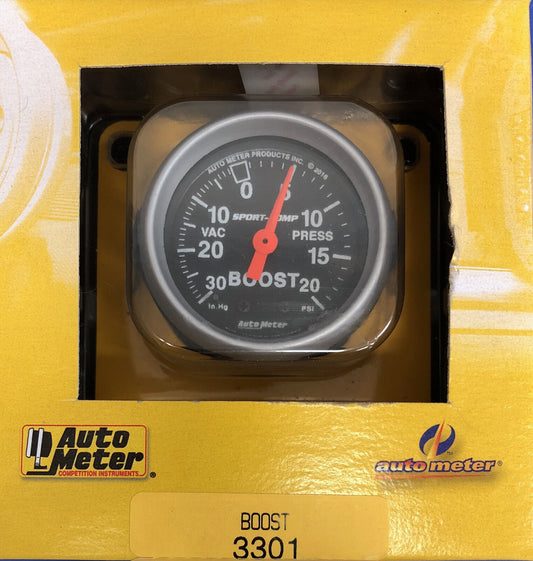 Auto Meter 3301 Sport Comp Vacuum Boost Mechanical Gauge 2 1/16 30 In.Hg/ 20 PSI