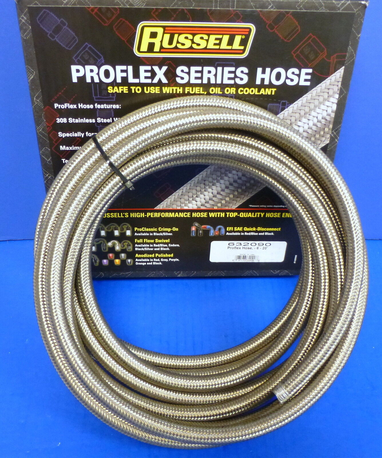 Russell 632090 ProFlex Braided Stainless Steel Hose - 6 AN 20' Fuel Oil Gas Line