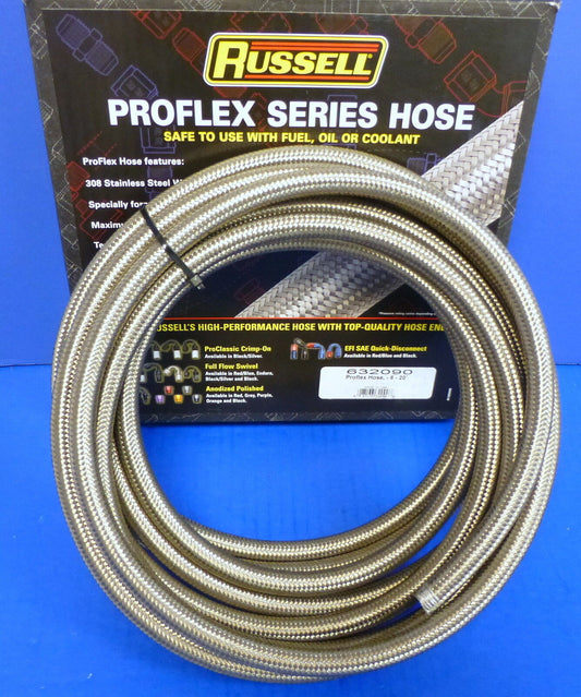 Russell 632090 ProFlex Braided Stainless Steel Hose - 6 AN 20' Fuel Oil Gas Line