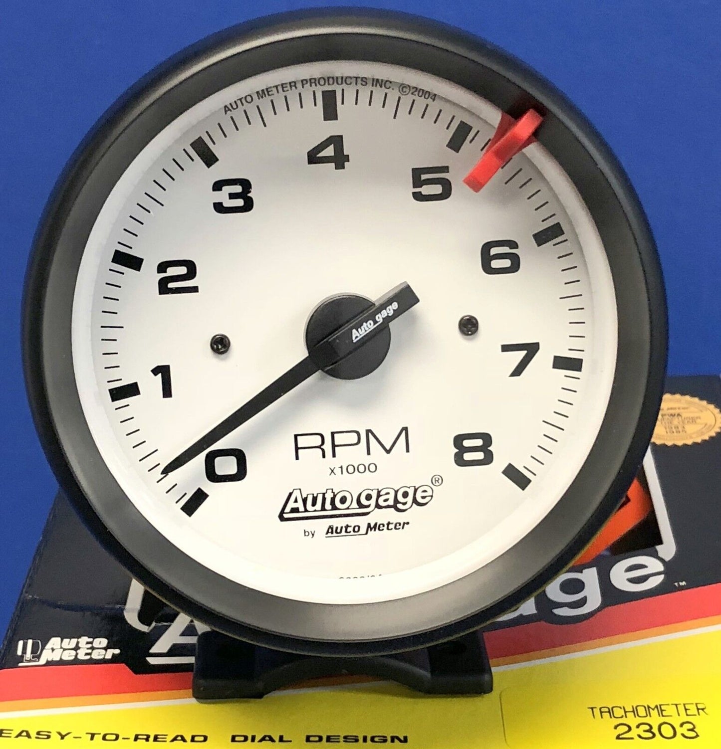 Auto Meter Autogage 2303 Tachometer Tach 8000 RPM White Pedestal Mount 3 3/4"