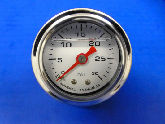 Marshall Gauge 0-30 psi Fuel Pressure Oil Pressure White 1.5" Diameter Liquid