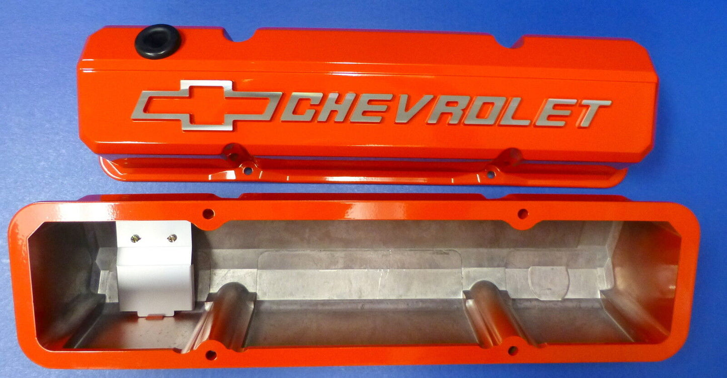 Proform 141-924 Chevy Small Block Slant Edge Cast Aluminum Valve Covers Orange