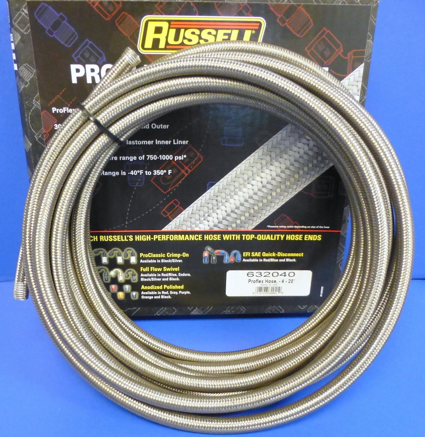 Russell 632040 ProFlex Braided Stainless Steel Hose - 4 AN 20' Fuel Oil Gas Line