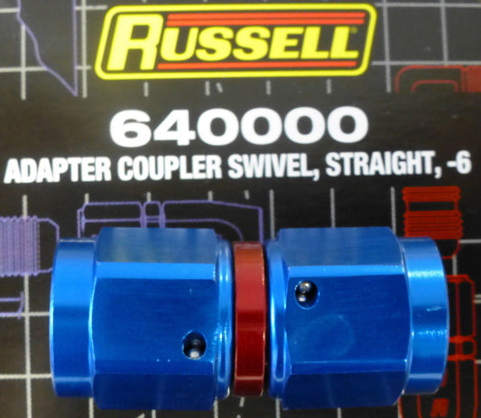 Russell 640000 Female Adapter Swivel Coupler -6AN #6  AN6 Straight Blue