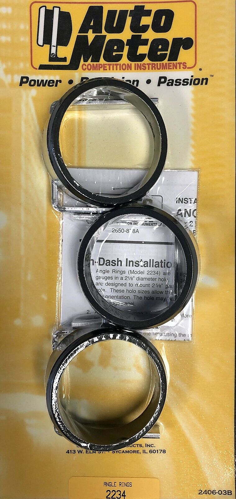 Auto Meter 2234 Black Mounting Solution Angle Ring 2 1/16 Gauge 3 pack Universal