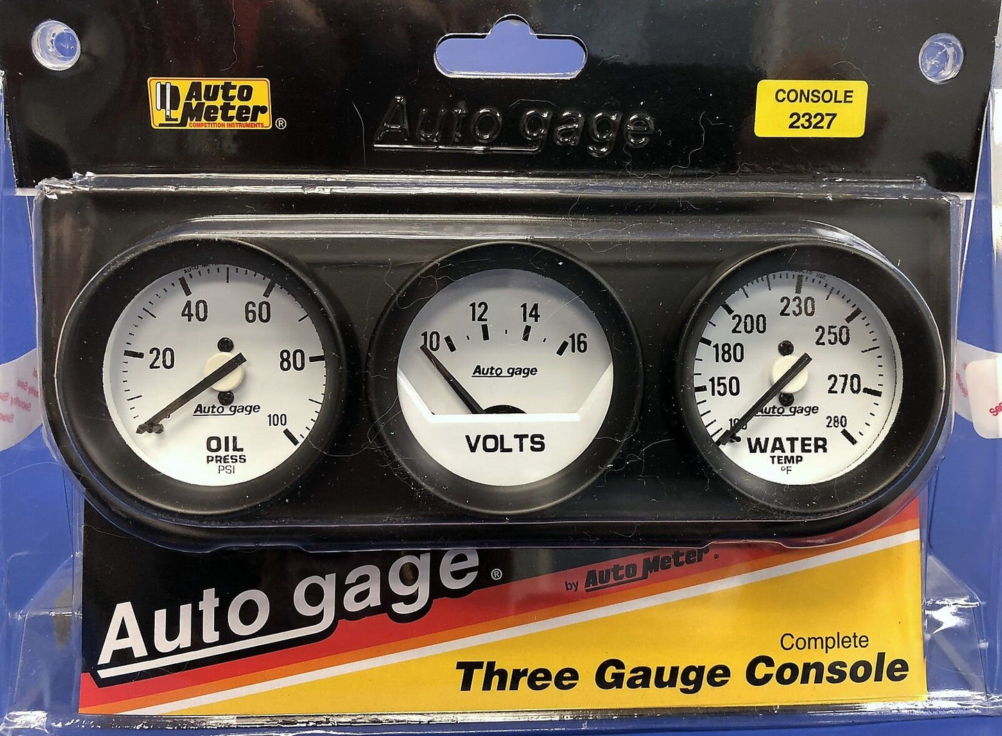 Auto Meter Autogage 2327 White Three Gauge Consol Oil Pressure Volt Water Temp