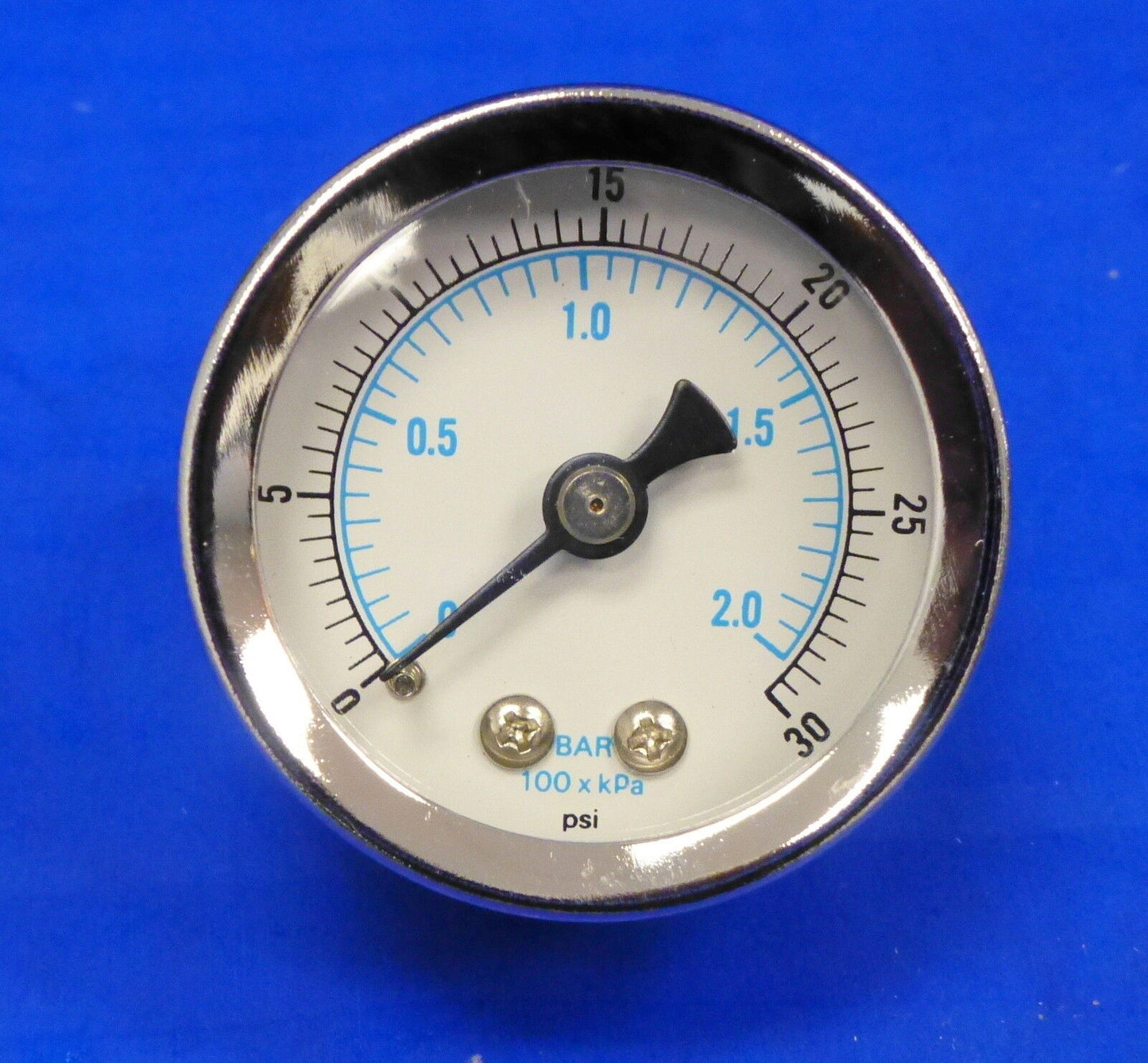 Marshall Gauge 0-30 PSI 2 Bar kPA Fuel Oil Pressure Dual Scale White 1.5" Dry