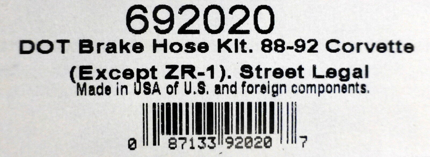 Russell 692020 Stainless Steel Braided Brake Line Hose Kit Corvette 1988-92