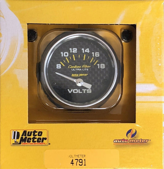 Auto Meter 4791 Carbon Fiber Voltmeter Gauge 2 1/16" (52 mm)  8-18 Volt