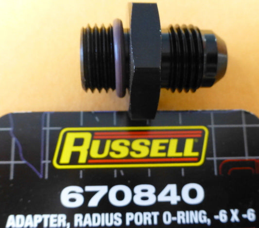 Russell 670840 Fuel Fitting Radius O-Ring Port Adapter  -6 AN ORB to -6 AN Black