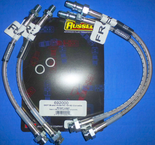 Russell 692000 Stainless Steel Braided Brake Line Hose Kit Corvette 1963-1982