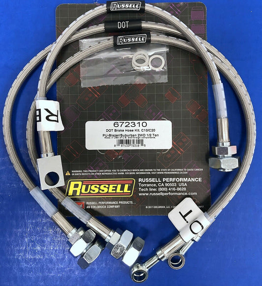 Russell 672310 Stainless Steel  Brake Hose Kit Chevy GMC C10 C20 1979-87 2WD