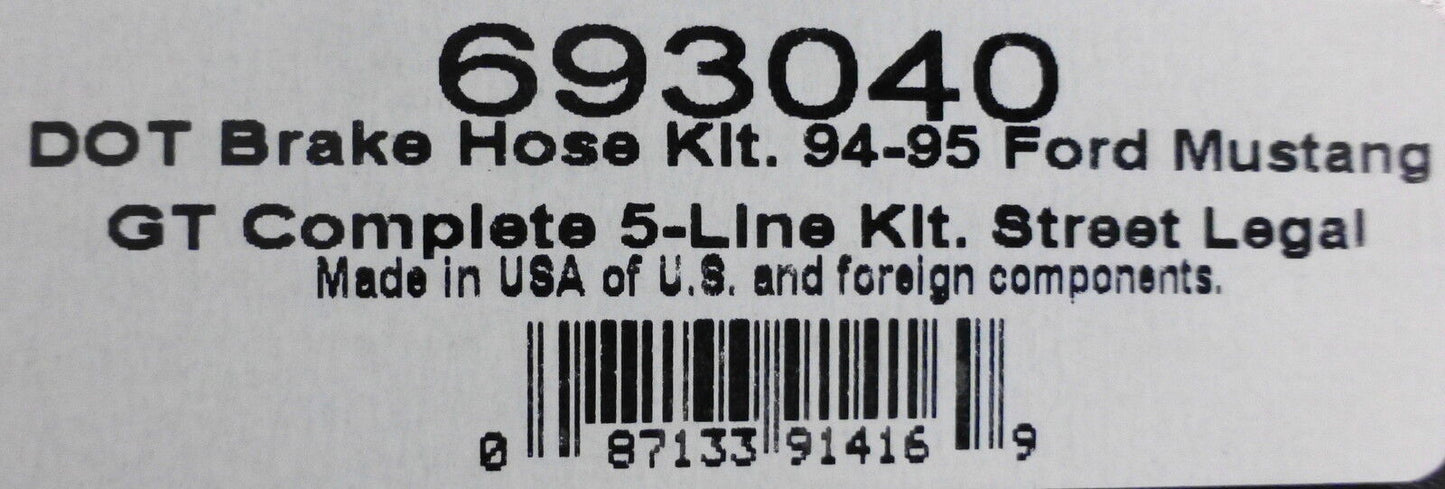 Russell 693040 Stainless Steel Braided Brake Line Hose Kit Mustang GT 1994-1995