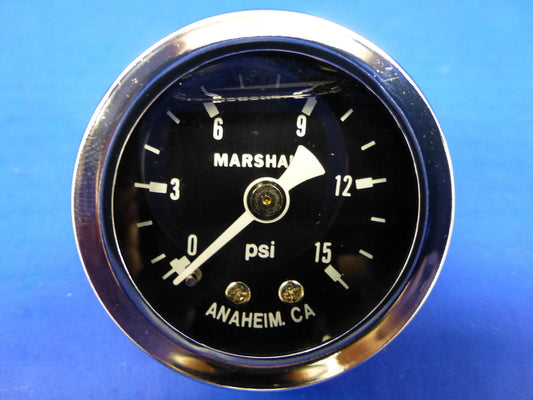 Marshall Gauge 0-15 psi Fuel Pressure Oil Pressure  Black 1.5" Diameter Liquid