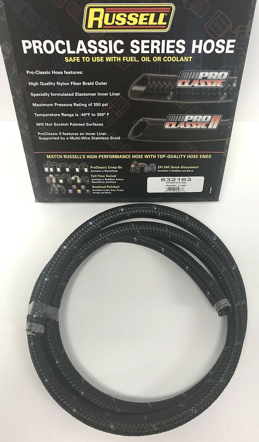 Russell 632163 Proclassic Black Braided Nylon Hose - 10 AN 6" Fuel Oil Gas Line