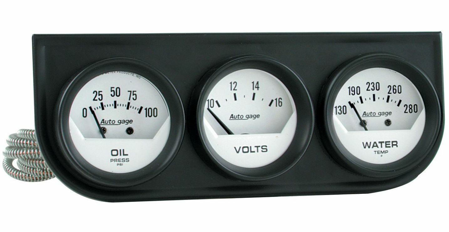 Auto Meter Autogage 2324 White Gauge Black Consol Oil Pressure Volt Water Temp