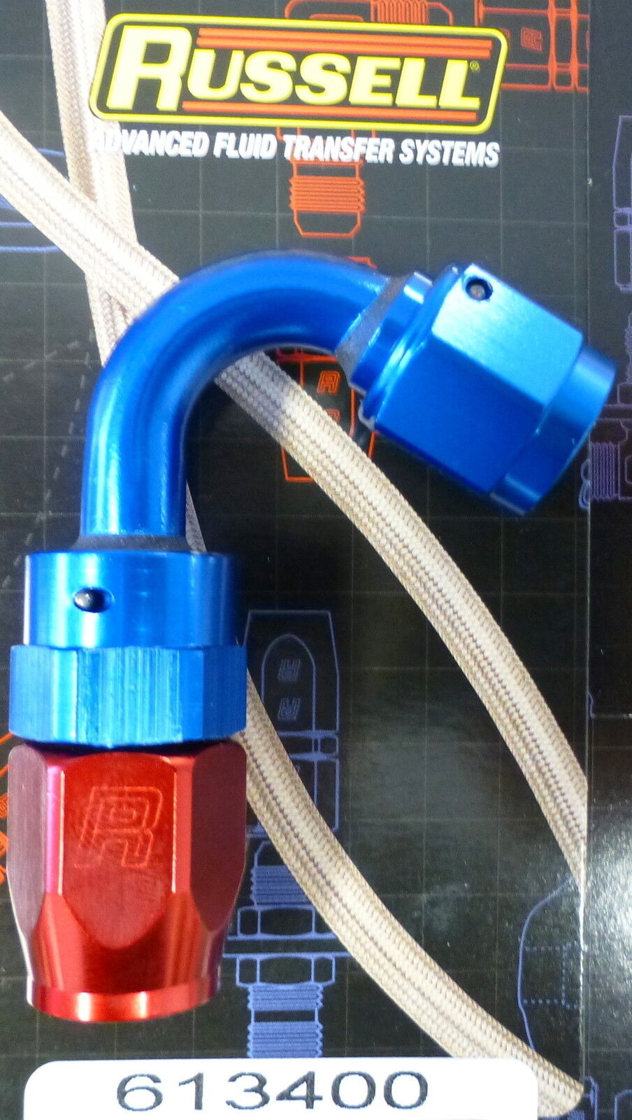 Russell 613400 Full Flow Swivel Hose End Fitting 120 Deg AN6 # 6 6AN Red Blue