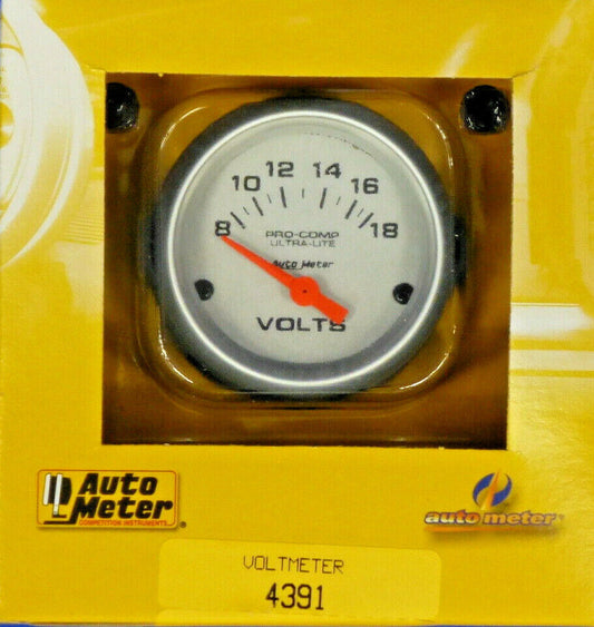 Auto Meter 4391 Ultra Lite Voltmeter Volt Meter Gauge  2 1/16 8 - 18 Volts