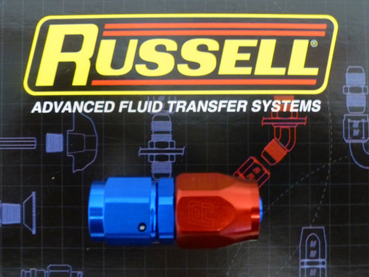 Russell 610020 Hose End Fitting Straight Full Flow AN6 -6 Red Blue Aluminum