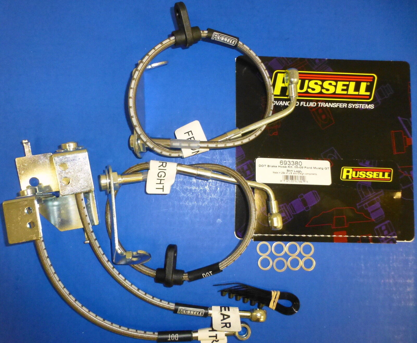 Russell 693380 Stainless Steel Braided Brake Line Hose Kit Ford  Mustang 2005-12