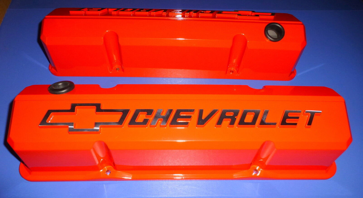 Proform 141-924 Chevy Small Block Slant Edge Cast Aluminum Valve Covers Orange